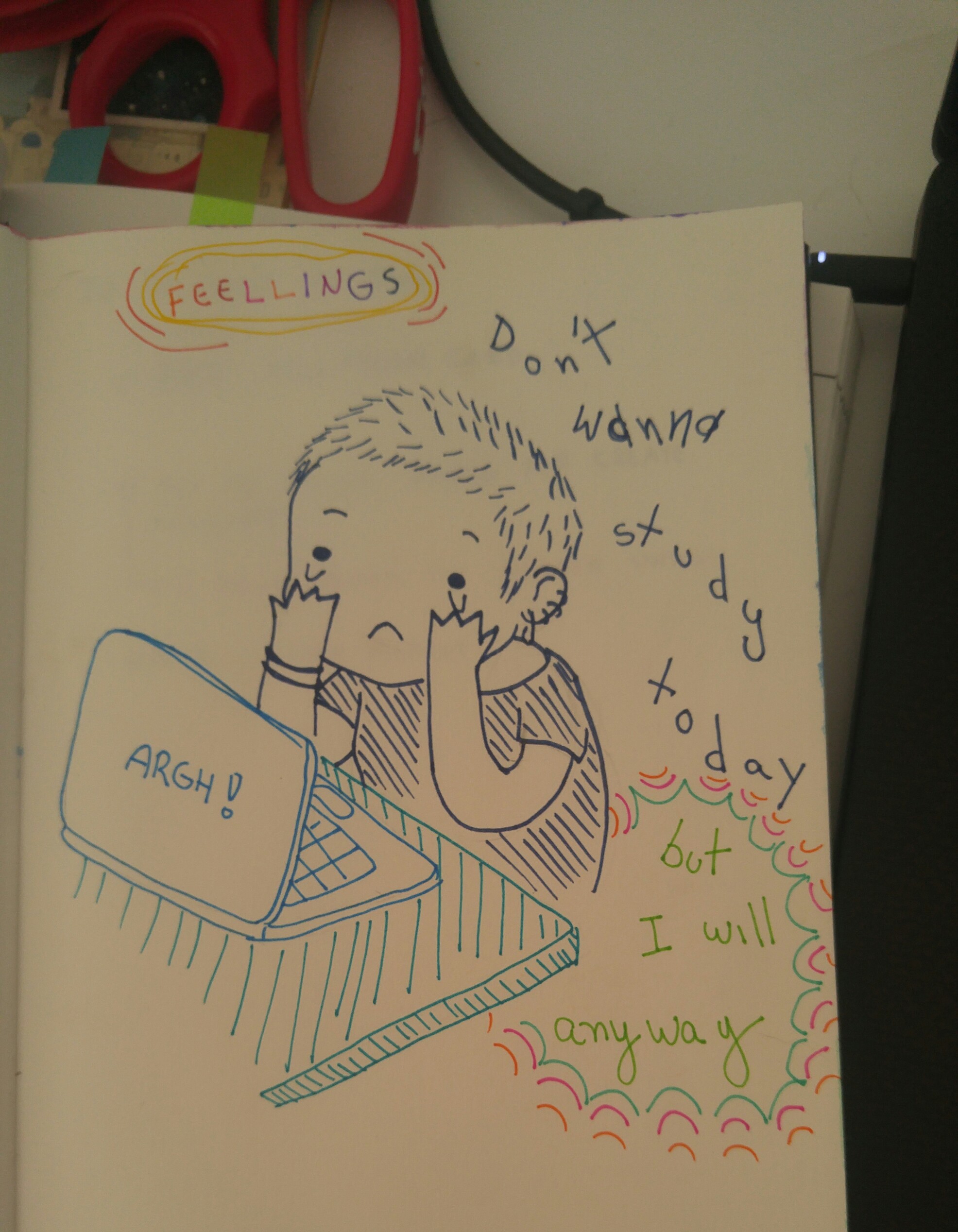 drawing of me in despair really not wanting to study